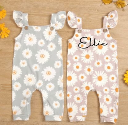 Daisy Long Leg Rompers Blue and Pink