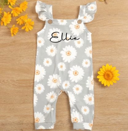 Daisy Long Leg Rompers Blue with Personalisation