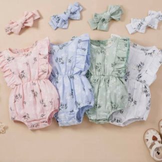 Floral Romper with Matching Headband Set All Colours