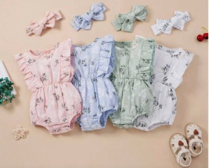 Floral Romper with Matching Headband Set All Colours