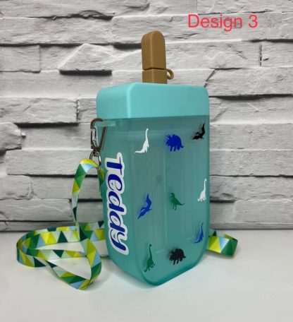 Kids Ice Lolly Popsicle Water Bottle - Dinosaurs - Design 3