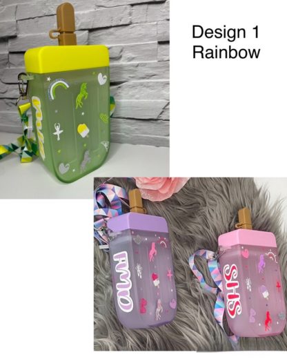 Kids Ice Lolly Popsicle Water Bottle - Rainbow/Unicorn/Ballerina - Design 1