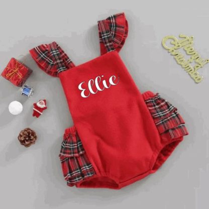 Personalised Christmas Tartan Romper Red and Tartan