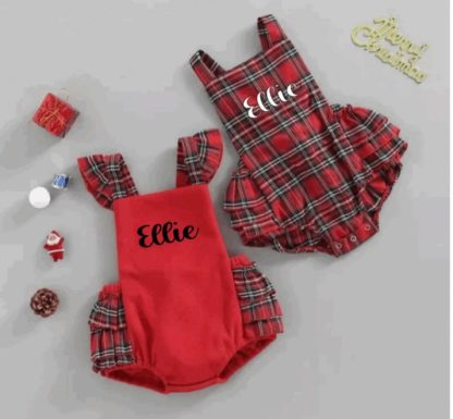 Personalised Christmas Tartan Romper Two Red and Tartan Designs