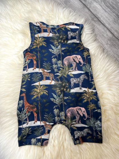 Safari Animal Romper Blue Rear