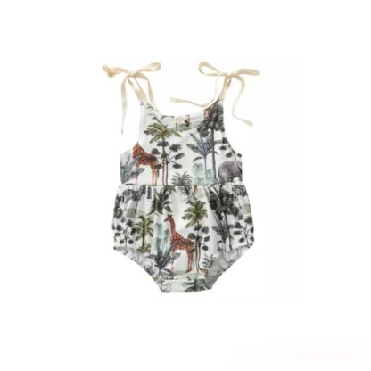 Safari Animal Tie Over Romper On White