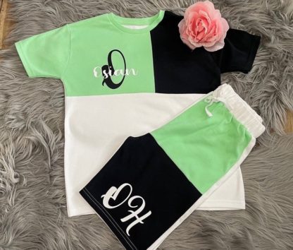 Contrast Shorts and T-Shirt Set - Green