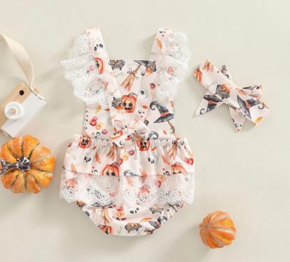 Halloween Baby Romper and Matching Headband Set