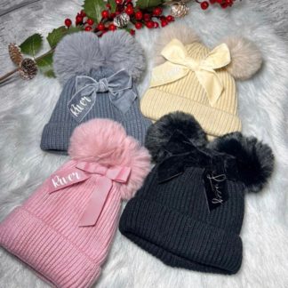 Personalised Double Pom Pom Fleeced Hat - 4 Colours