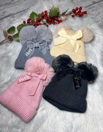 Personalised Double Pom Pom Fleeced Hat - 4 Colours