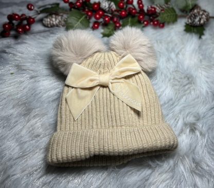 Personalised Double Pom Pom Fleeced Hat - Cream