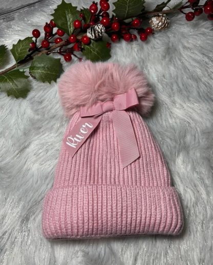 Personalised Double Pom Pom Fleeced Hat - Pink