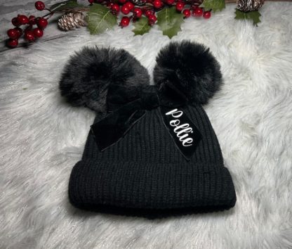 Personalised Double Pom Pom Hat Black