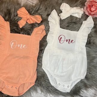 Personalised First Birthday Baby Romper Pink and White