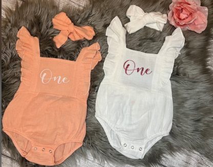 Personalised First Birthday Baby Romper Pink and White