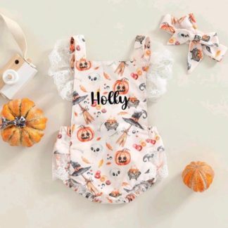 Personalised Halloween Baby Romper and Matching Headband Set