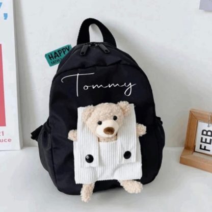 Personalised Teddy Bear School Backpack - Black