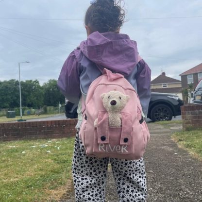 Personalised Teddy Bear School Backpack - Modelled